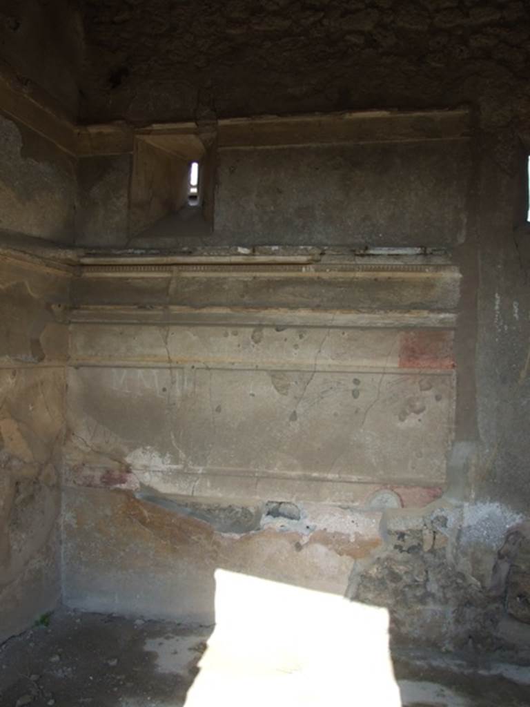 IX.2.17 Pompeii. March 2009. Room 2, cubiculum. Site of wooden stairs to upper floor, against south wall and in south-west corner.
