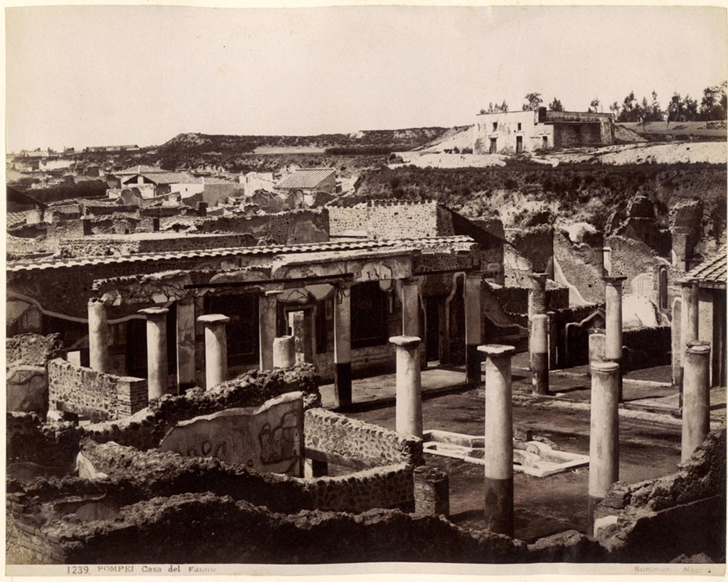 IX.8.6 Pompeii. c.1880s? G. Sommer no. 1239, wrongly identified as Casa del Fauno. 
Looking north-west across the wall to the peristyle from outside. Photo courtesy of Rick Bauer.
