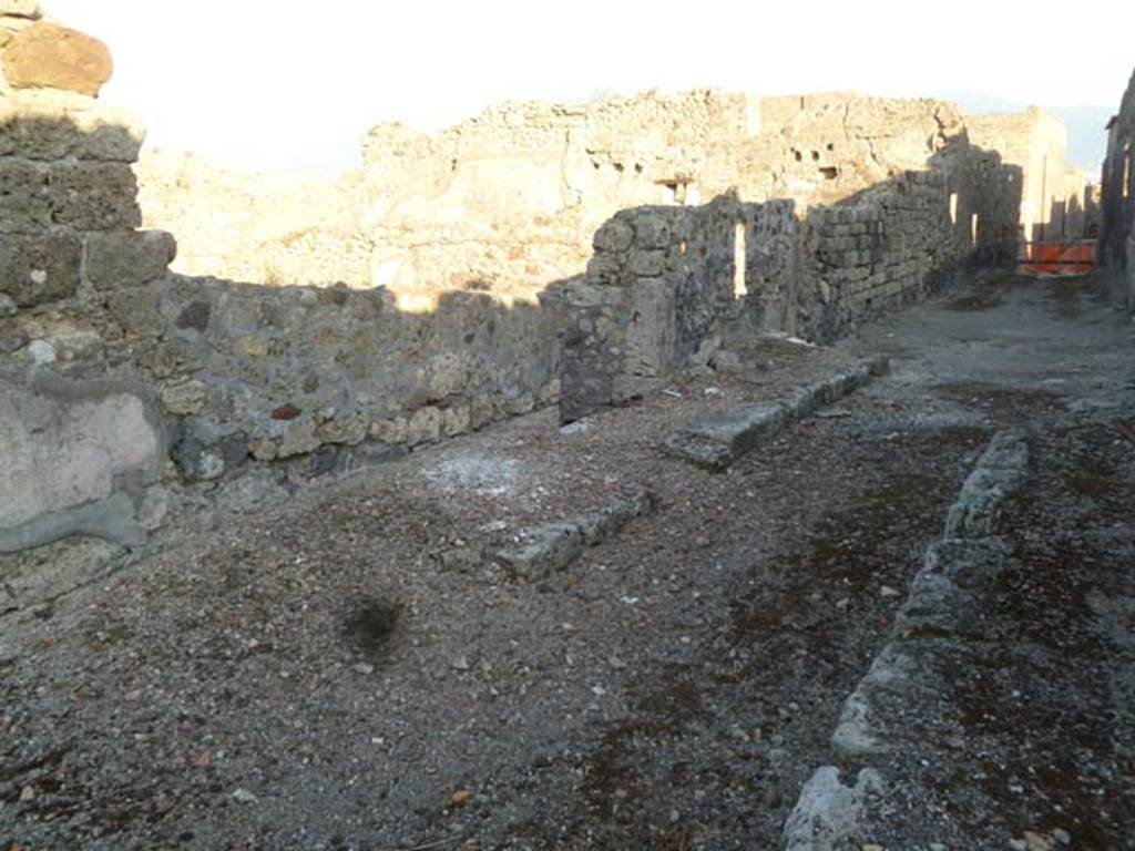 Vicolo della Fullonica, May 2011. Looking south-east along east side, from near VI.7.1/2/3.