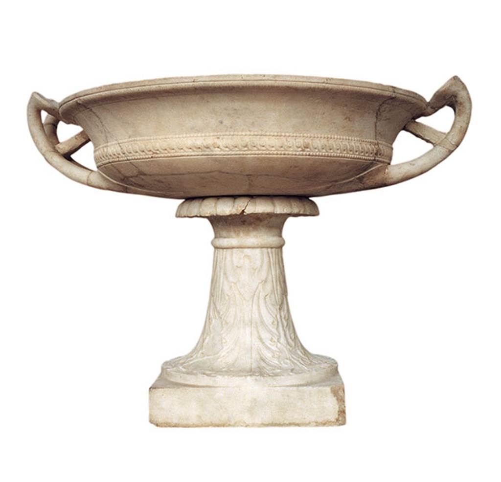 Castellamare di Stabia, Villa del Pastore. Found in 1966. Two handled labrum made of Parian marble.
According to Kockel, particularly worth mentioning was a large marble Bowl with acanthus leaves around the base, from the 1st century v. CHR. 
See Kockel V., 1985. Funde und Forschungen in den Vesuvstadten 1: Archologischer Anzeiger, Heft 3. 1985, p. 531.
According to Jashemski, this was a two handled fountain basin, found in 1966, made of Parian marble and its base was sculpted with magnificent leaves.
See Jashemski, W. F., 1979. The Gardens of Pompeii. New York: Caratzas, p. 333, fig 534.
A similar base from Pompeii was shown by Spinazzola in 1928.
See Spinazzola V. 1928. Le arti decorative in Pompei e nel Museo Nazionale di Napoli. Milano: Bestetti e Tumminelli, Tav. 41.

