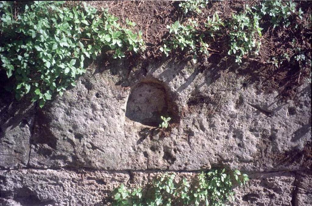 Walls on north side of Sarno Gate, Pompeii, near Tower VII. July 2011. Niche in walls near Tower VII. Photo courtesy of Rick Bauer.