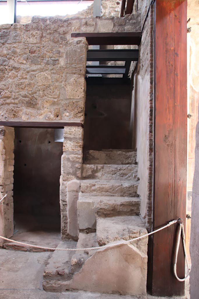 VI.15.1 Pompeii. October 2023. Looking east towards steps to upper floor. Photo courtesy of Klaus Heese.